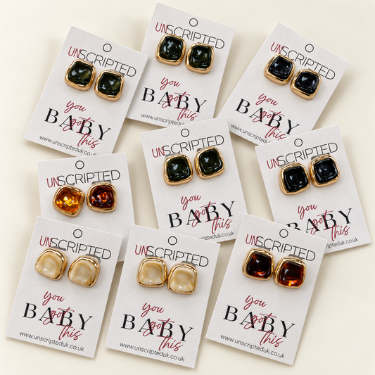 Square Resin Gold Statement Stud Earrings