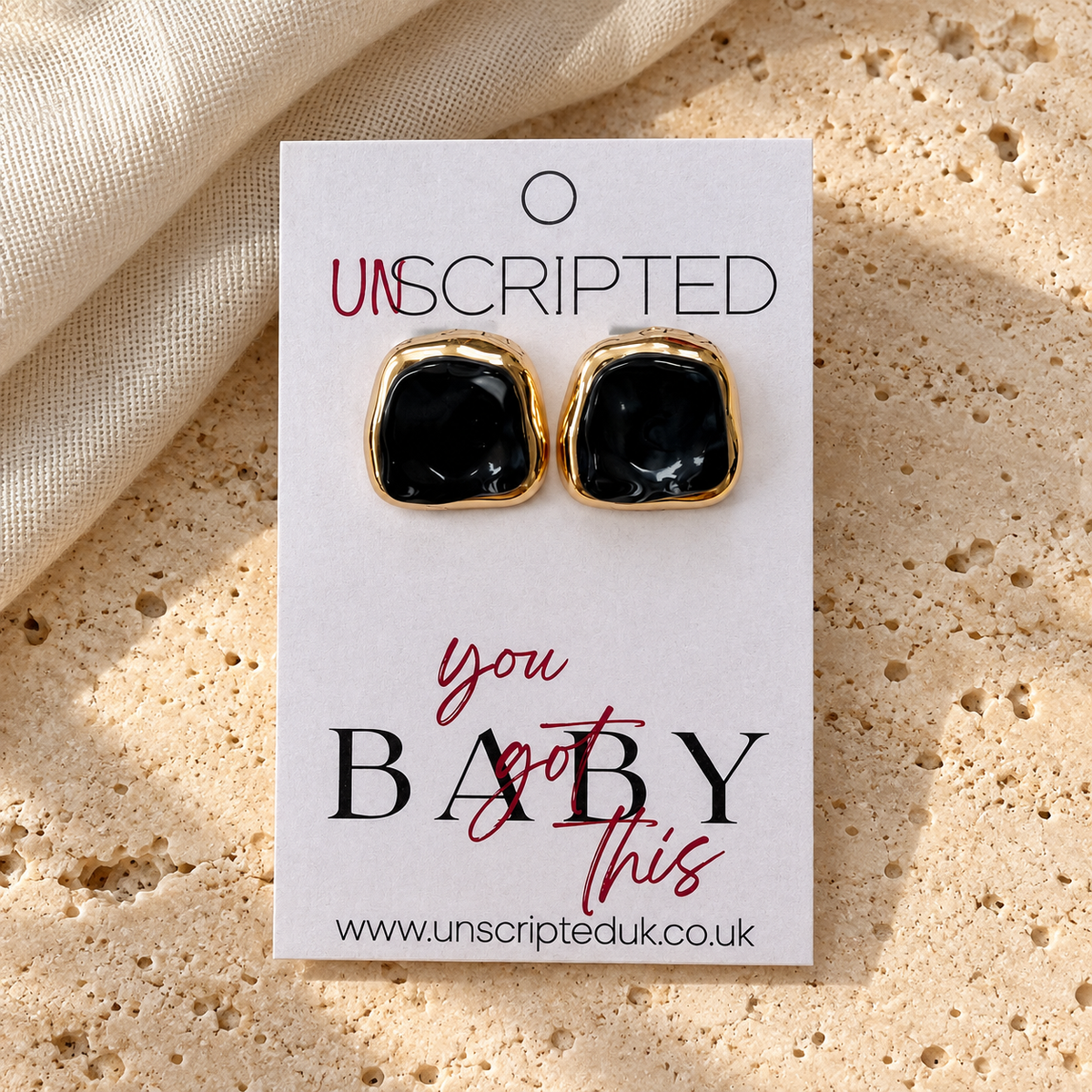 Square Resin Gold Statement Stud Earrings
