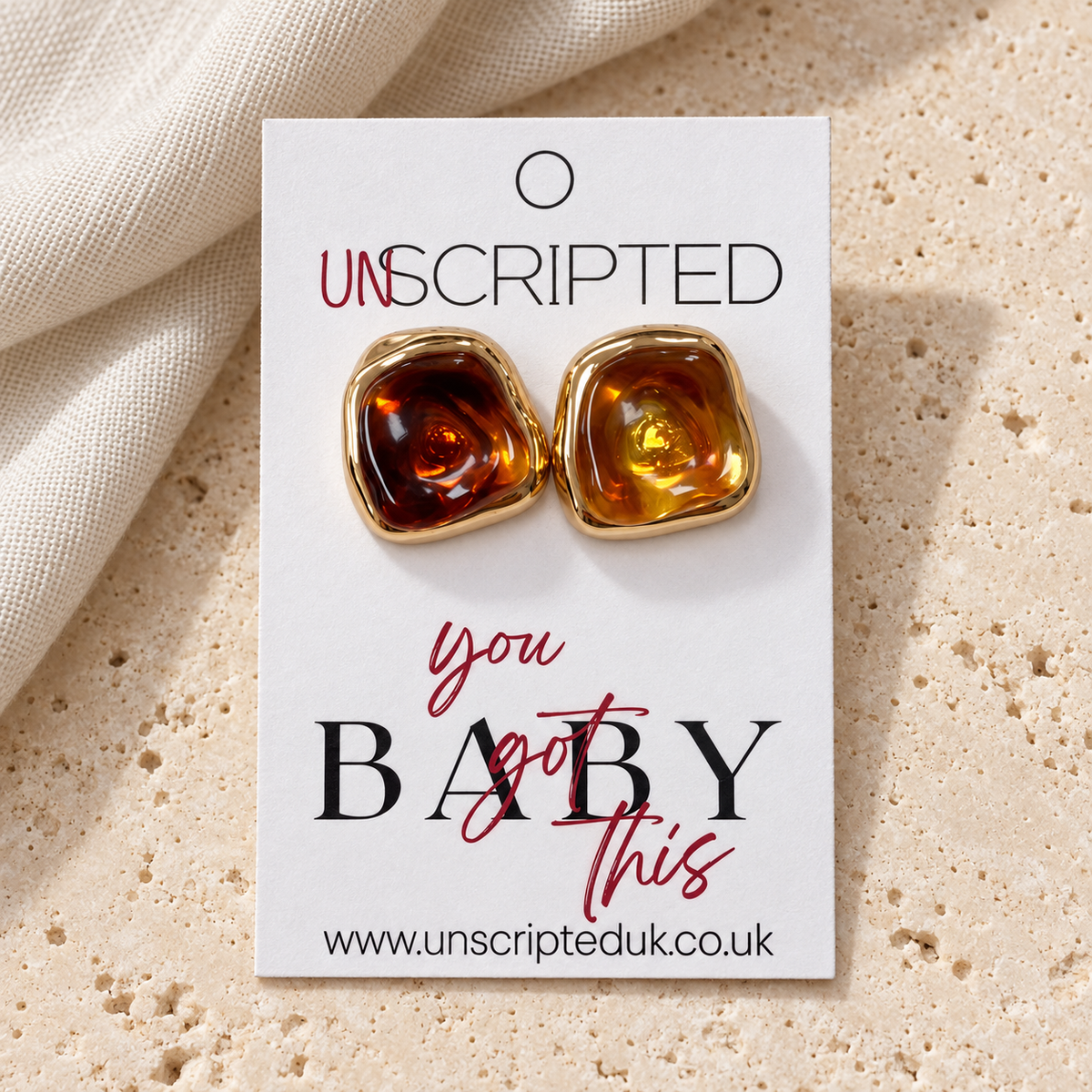 Square Resin Gold Statement Stud Earrings