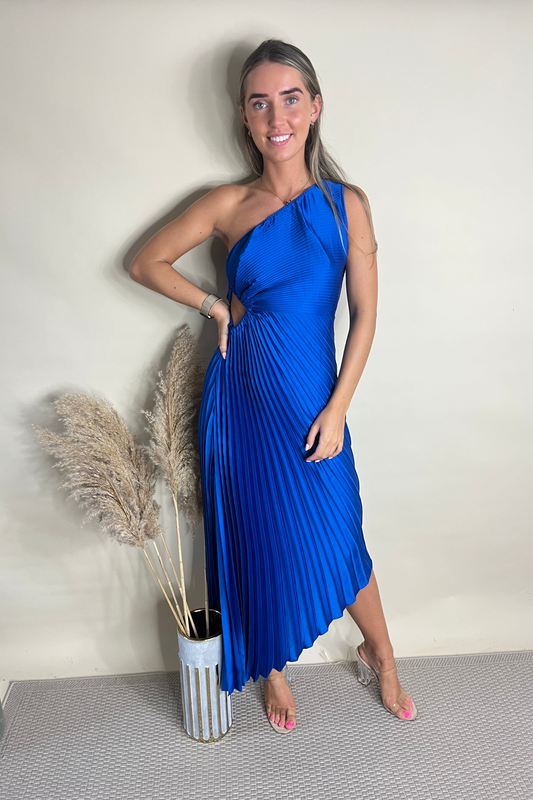 BLUE PLEATED ONE SHOULDER DRESS (variant colours available)
