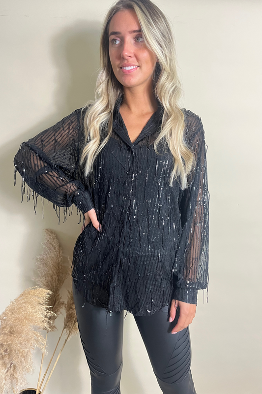 Black sequin sheer shirt
