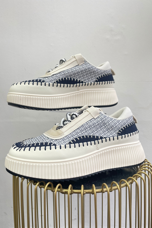 Navy weaved style trainers
