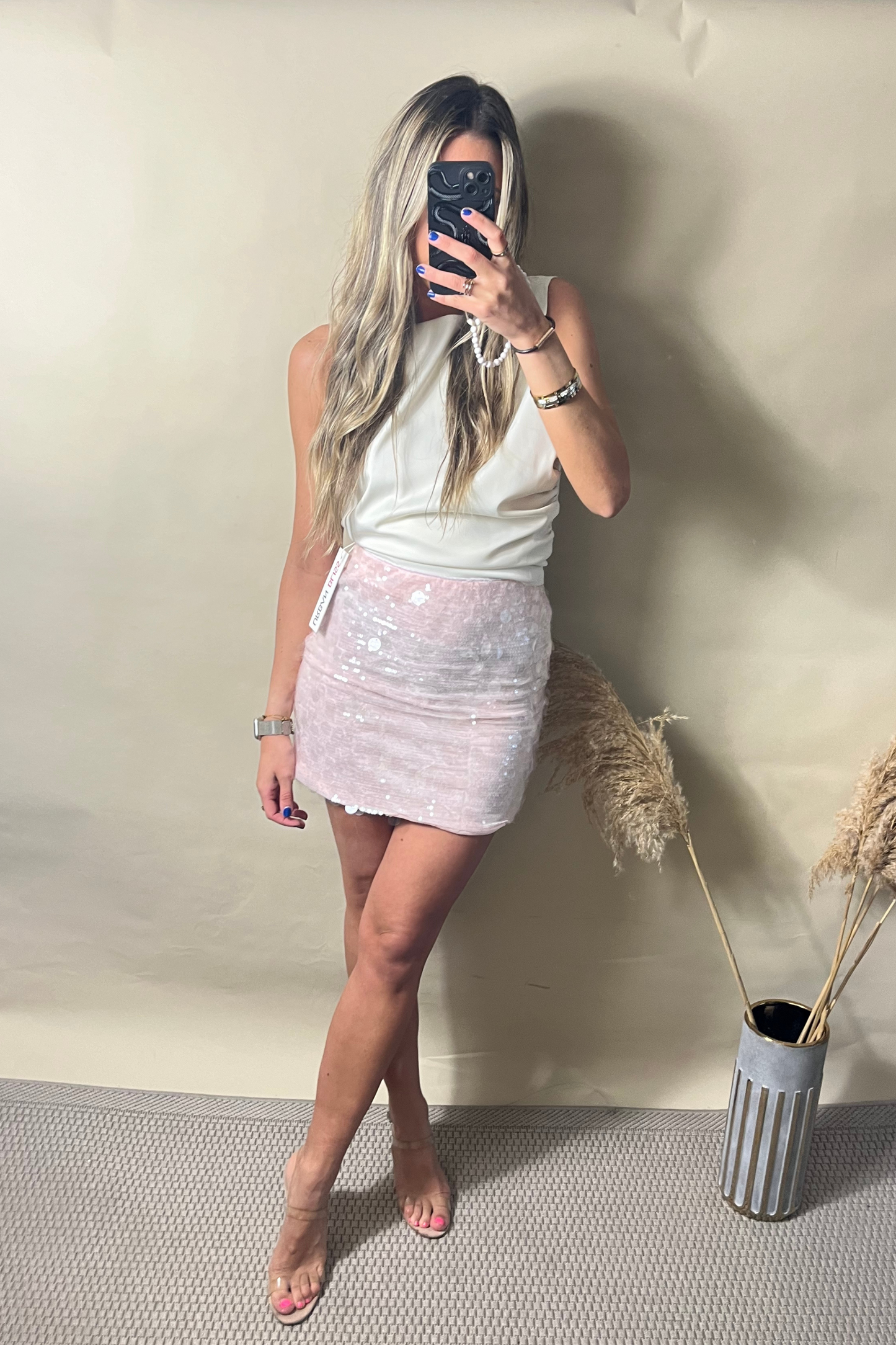Pink Disc Sequin Mini Skirt