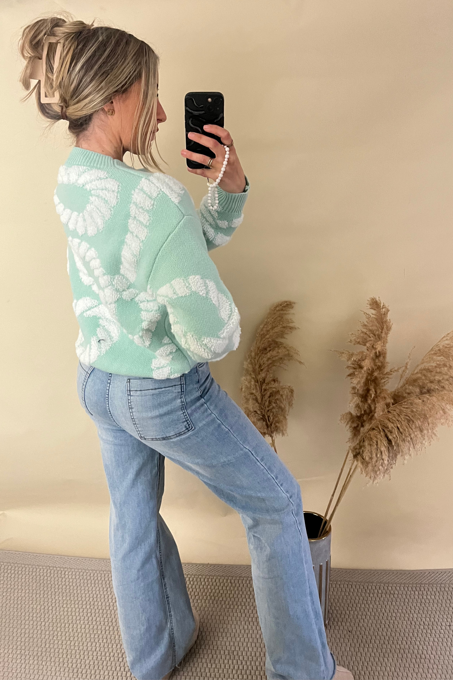 Mint Rope Print Round Neck Knitted Jumper