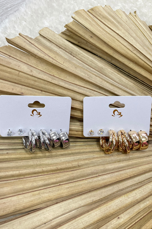 Triple Pack Hoop And Stud Earrings (silver & gold available)