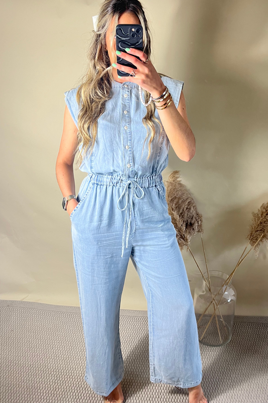 Denim floaty all in one jumpsuit