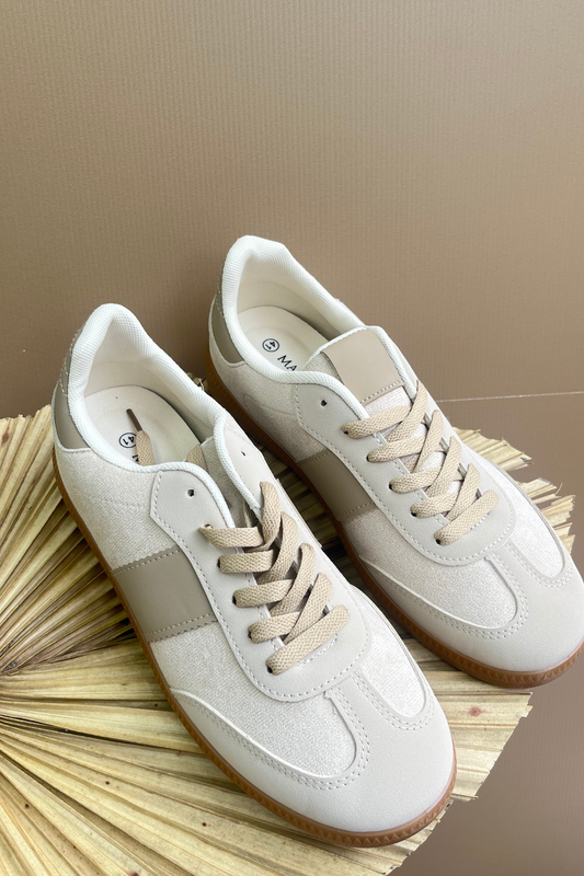 Beige lace up trainers