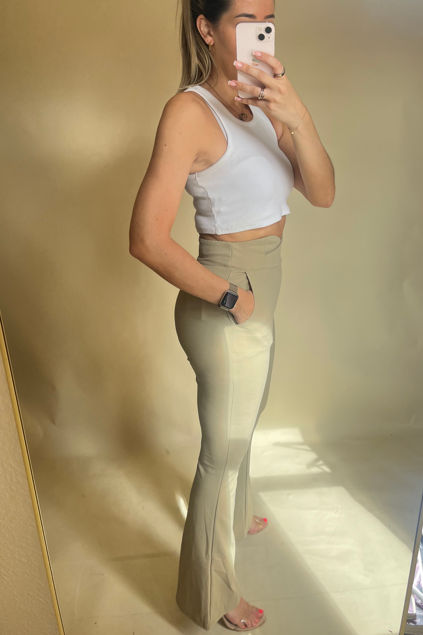 Taupe High Waisted Flare Trousers