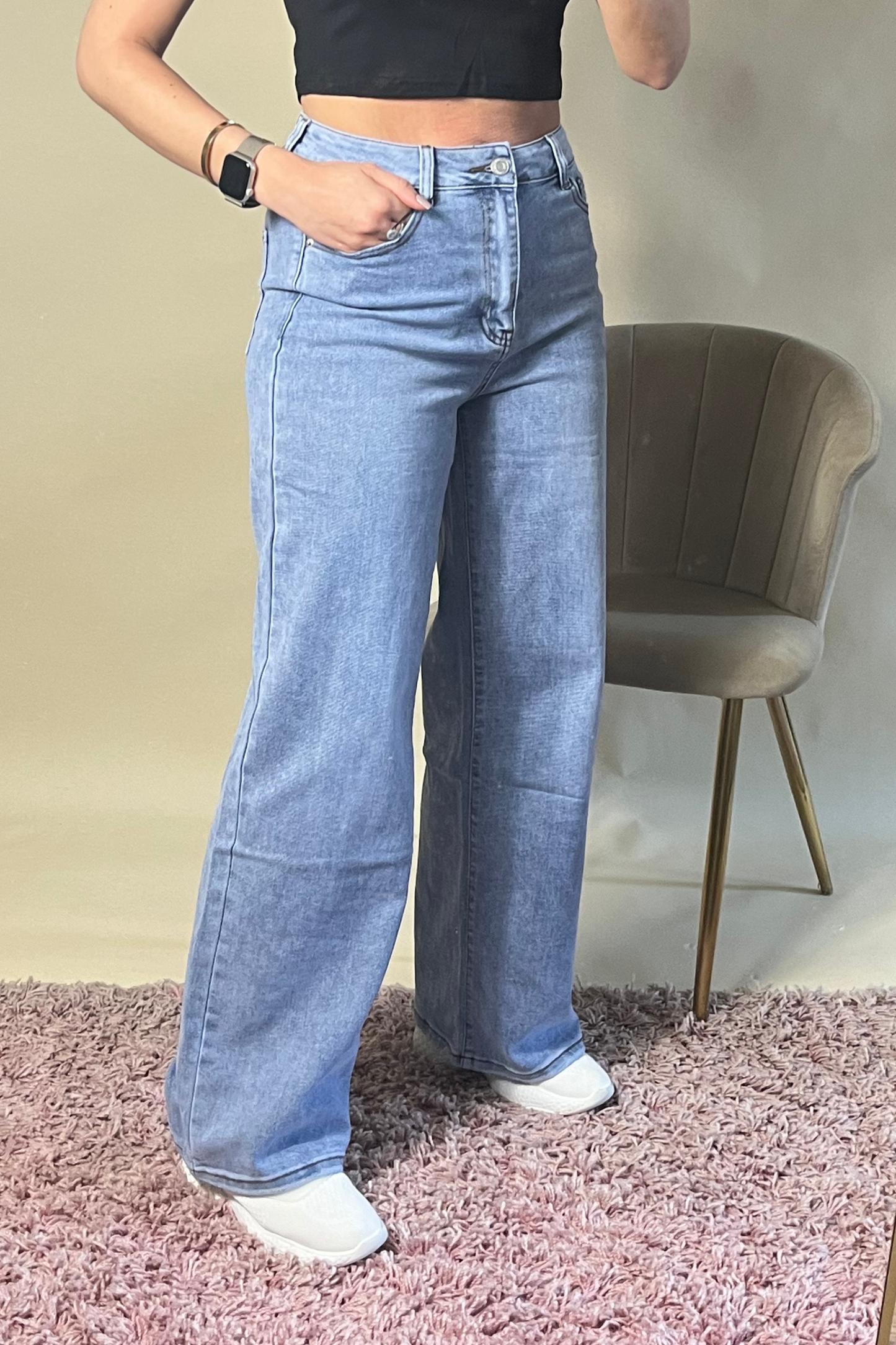 Mid Blue Loose Fit Straight Denim Jeans