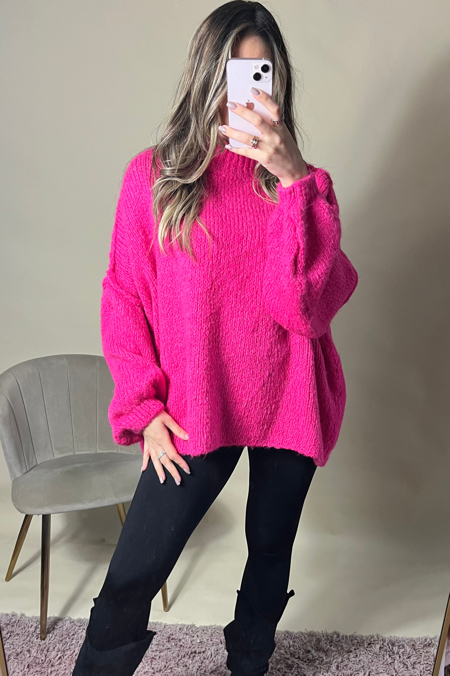 Pink knitted high neck jumper