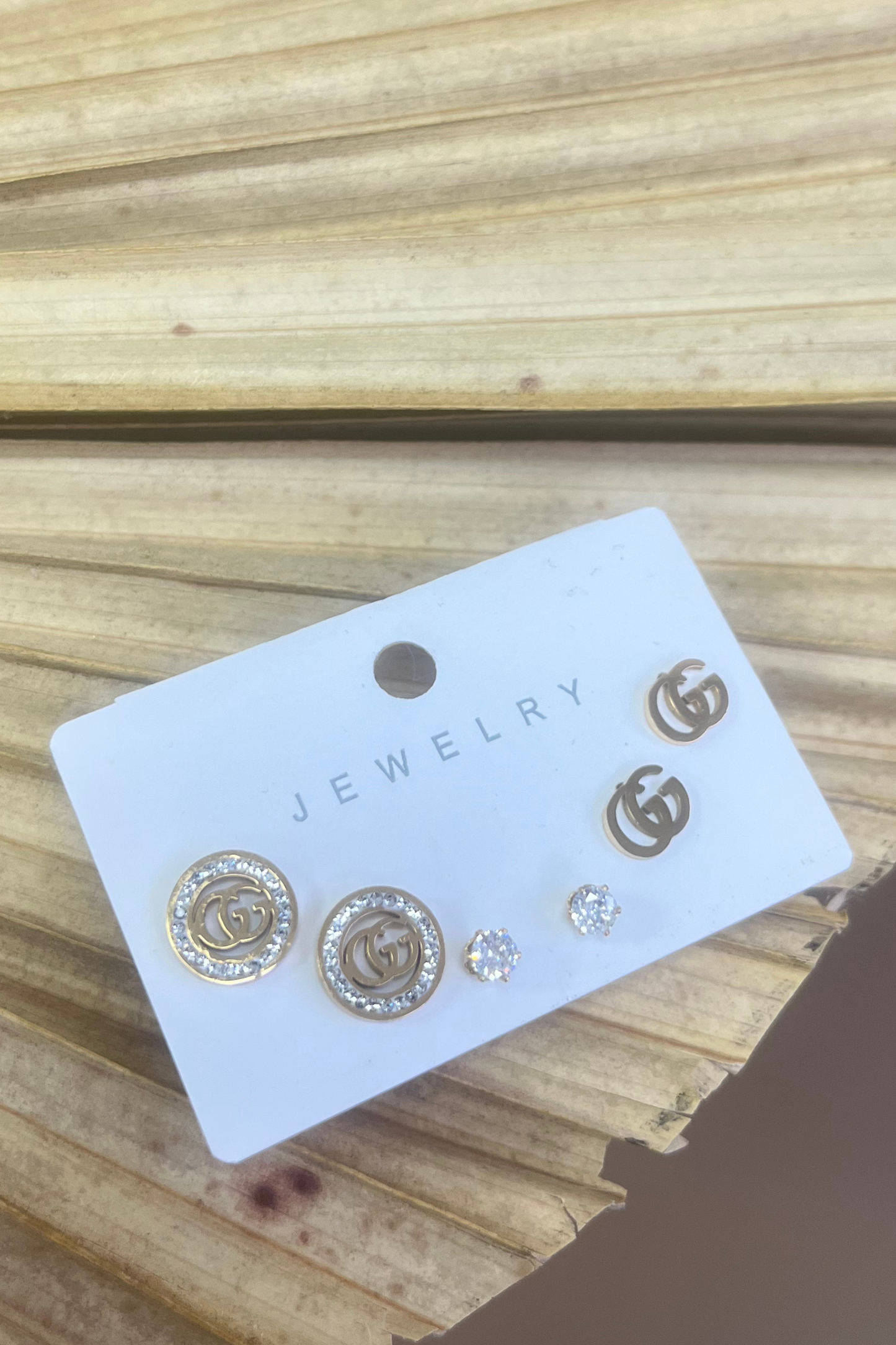 3-Stud Style Earrings Pack with Diamante Detail