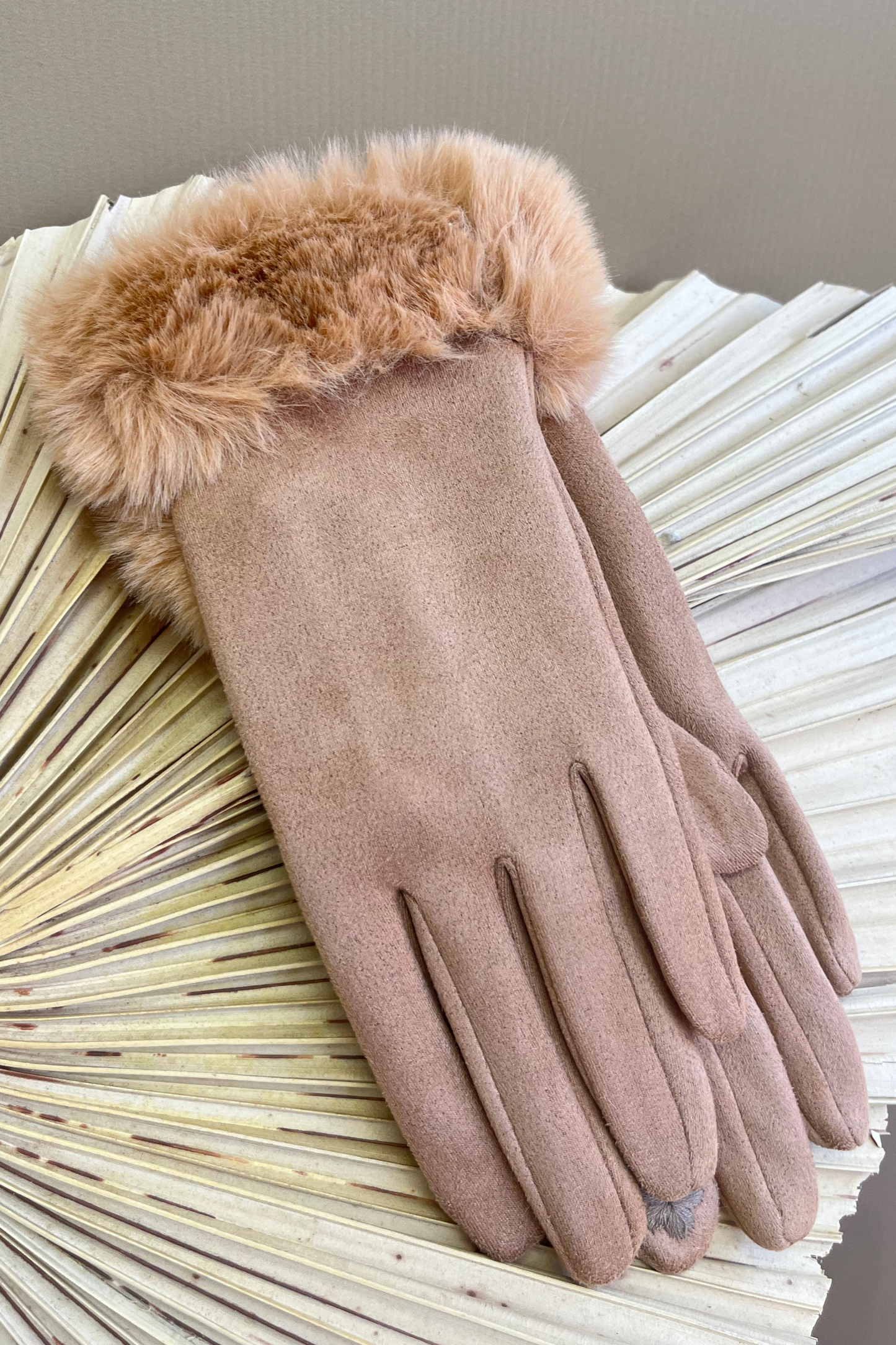 Faux suede gloves with faux fur cuff (VARIANT COLOURS)