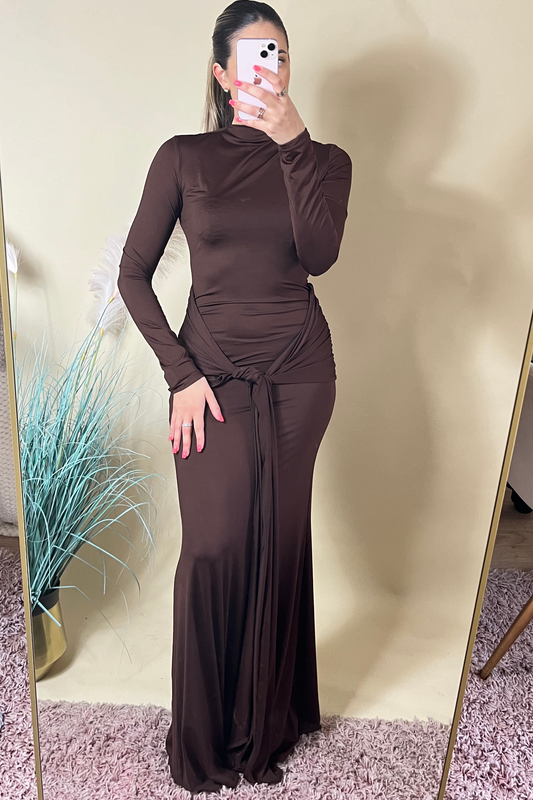 Brown tie-front maxi dress