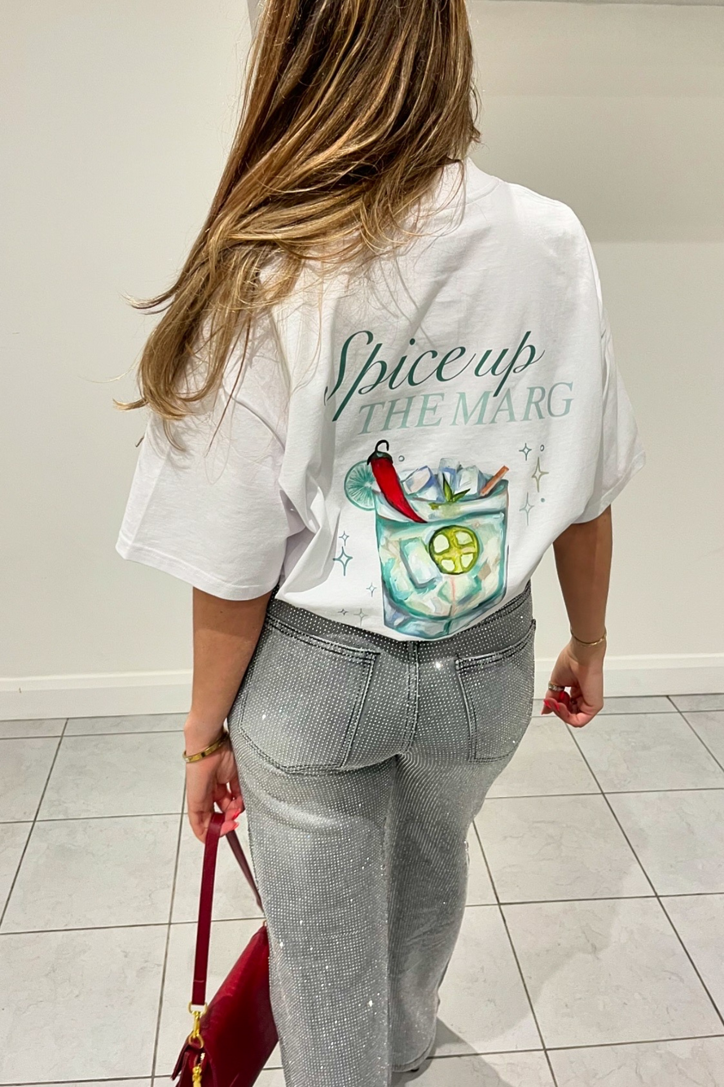 White oversized 'Spice Up The Marg' Graphic Tee