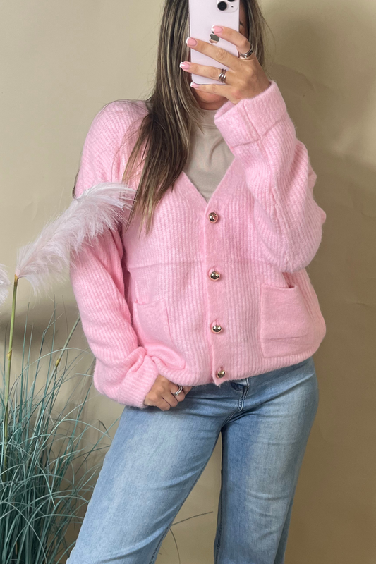 Pink elegant gold button cardigan