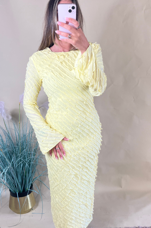 Yellow long sleeve frill midi