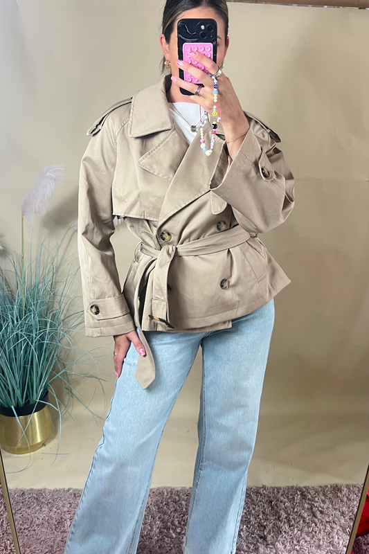 Beige cropped trench coat