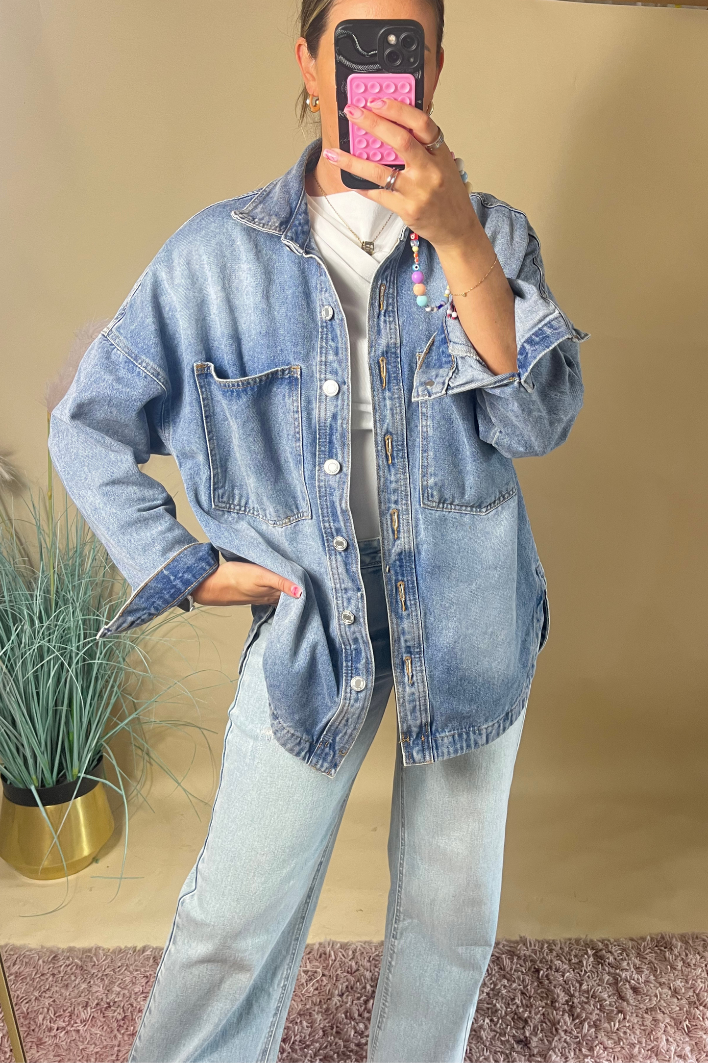 Blue oversized drop shoulder denim shirt