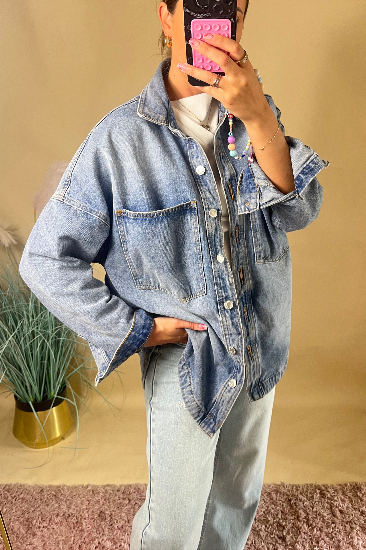 Blue oversized drop shoulder denim shirt