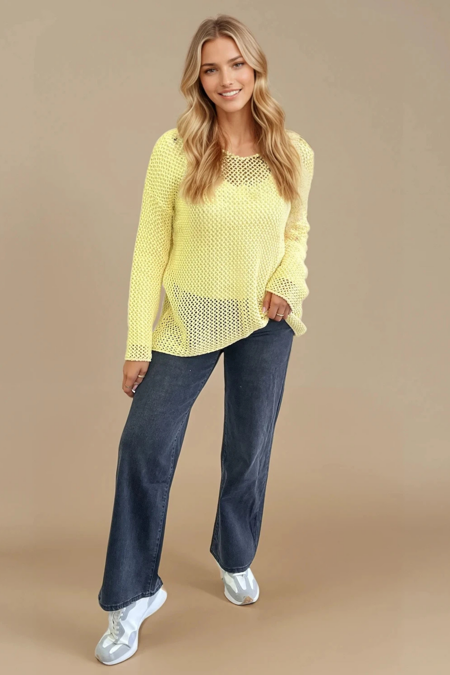 Yellow knit hole jumper