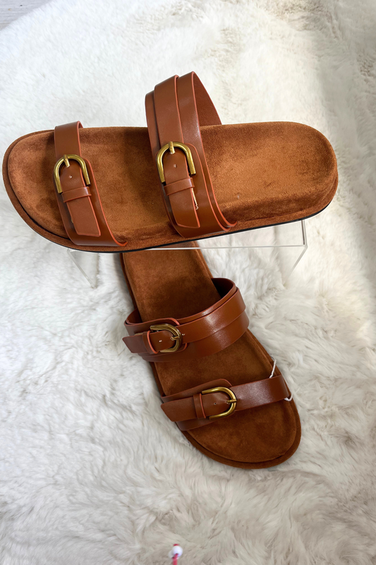 Tan buckle sandals