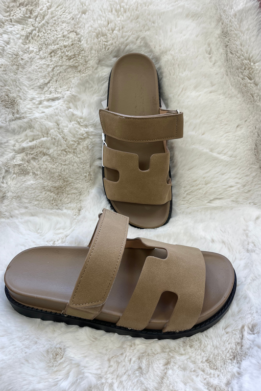 Taupe Gladiator Flat Strap Velcro Sandals
