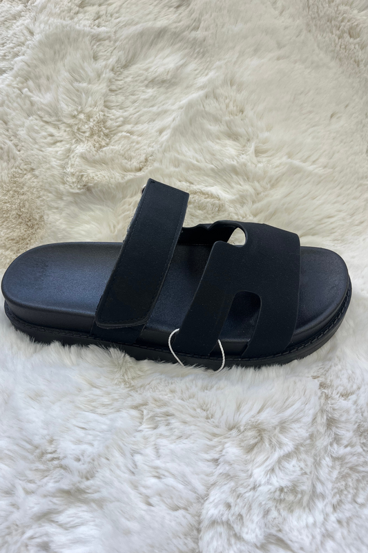 Black Gladiator Flat Strap Velcro Sandals