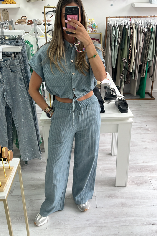 Denim Look Textured 2-Piece Set