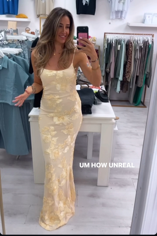 Floral Lace Lined Cami Maxi Dress – Yellow