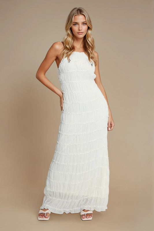 Chiffon Halter Neck Gathered Maxi Dress