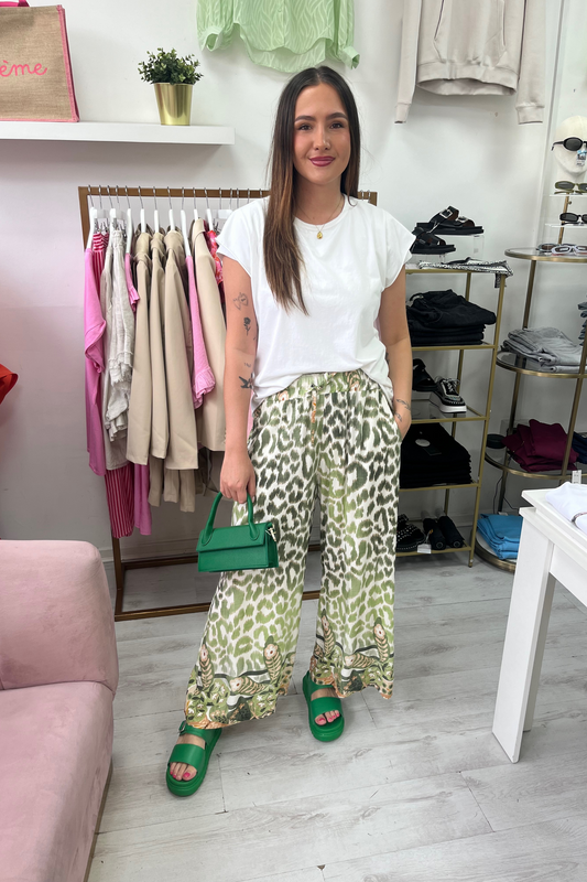 Green Leopard Floaty Pants
