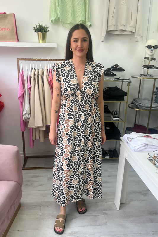Leopard V-Neck Midi Dress