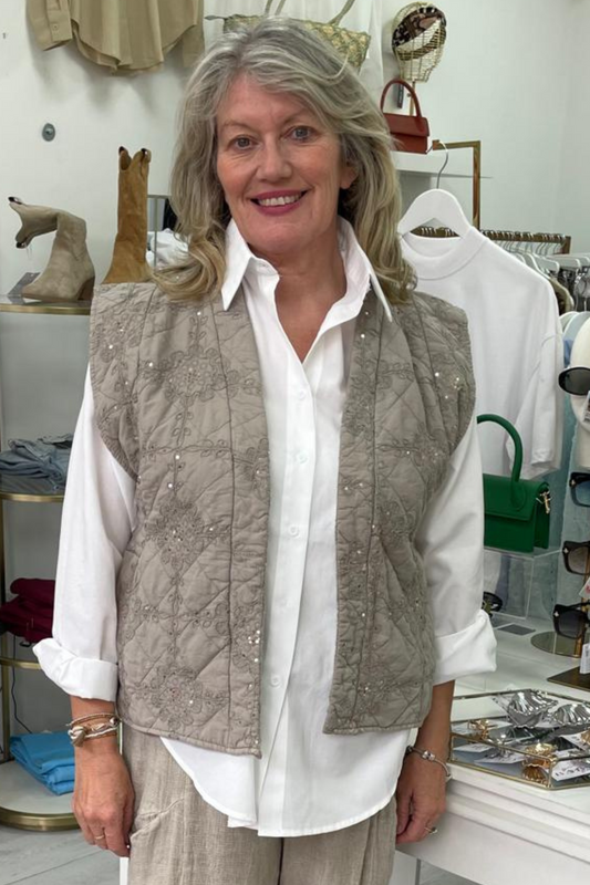 Mocha Quilted Sequin Embroidered Jacket