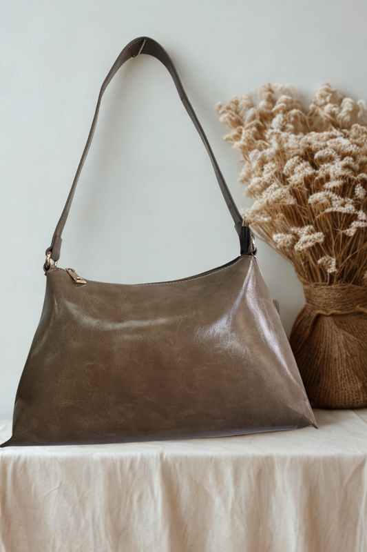 Shiny Rectangular Shoulder Bag – Black & Beige