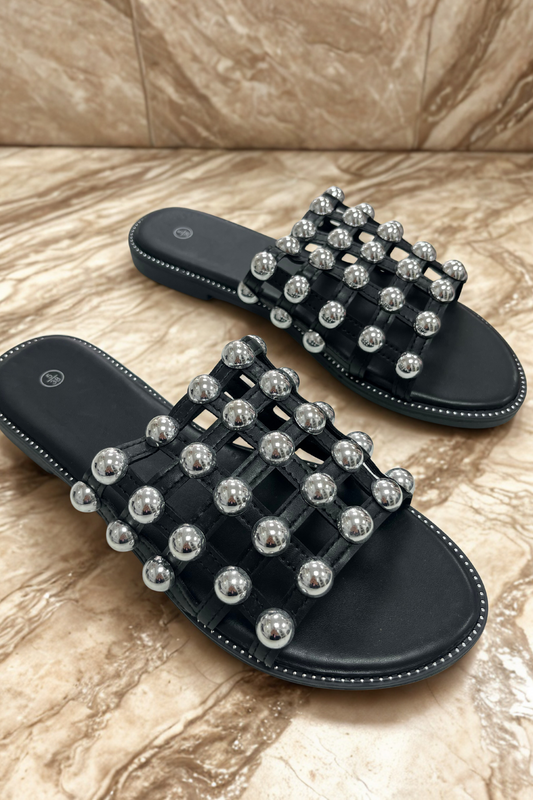 Black studded slip on sandals