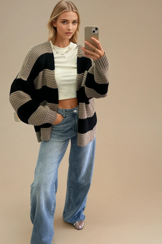 Stripe Chunky Knit Cardigan