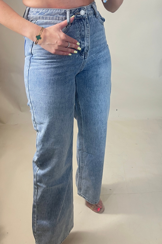 Shadow stitch wide leg jeans