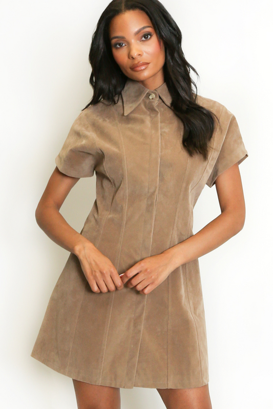 Suede Pleated Shirt Dress