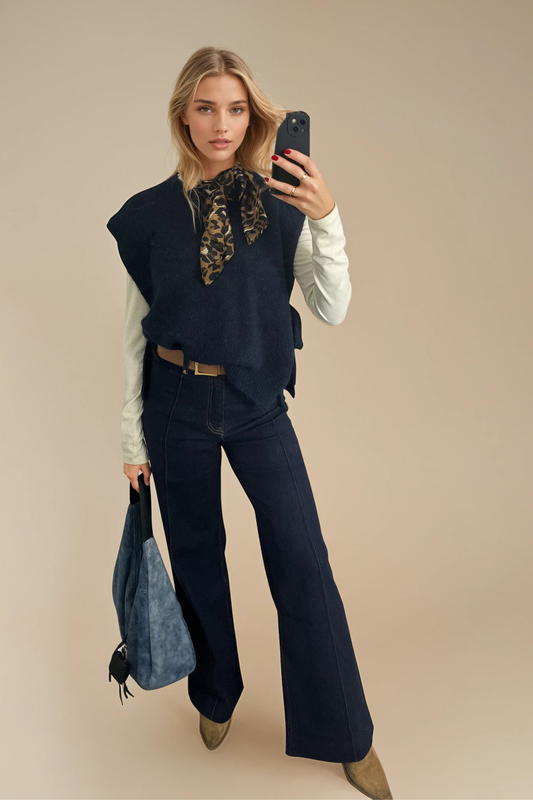 Dark denim jeans Front Seam Wide Leg Denim Jeans