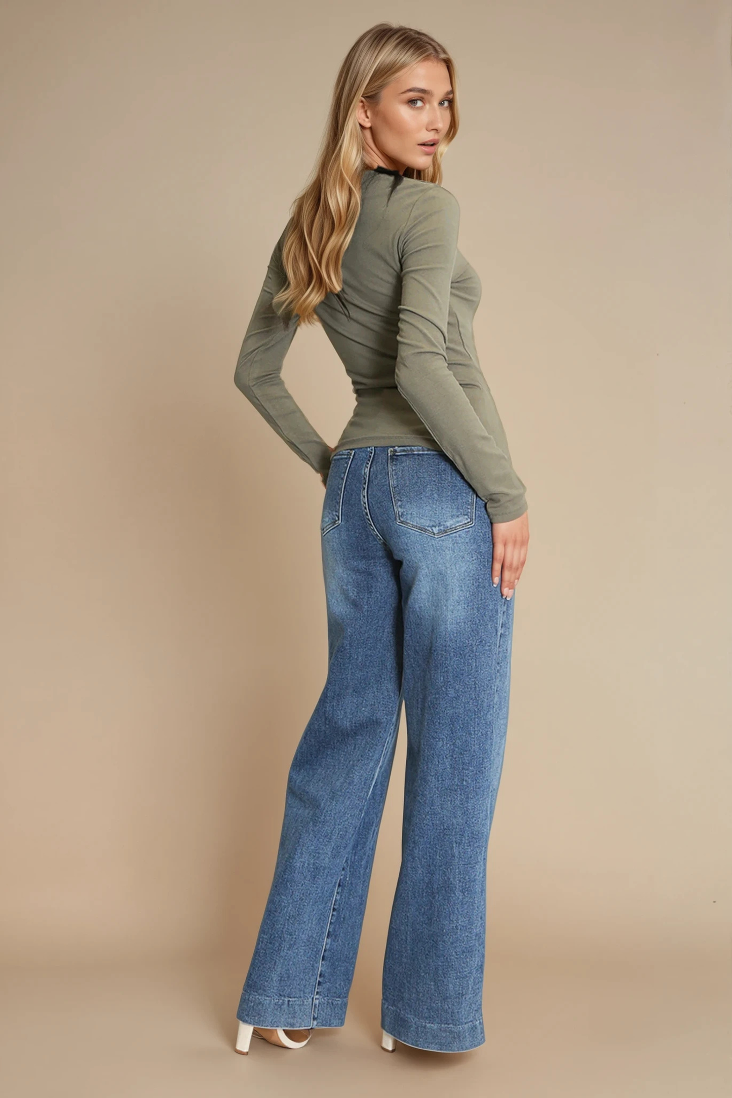 Essential Long Sleeve Round Neck Top — Black, Brown,Beige , Green