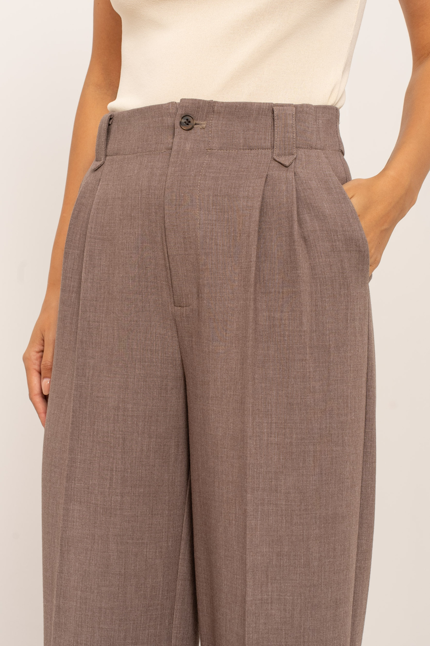 Taupe Tailored pin tuck wide leg trousers