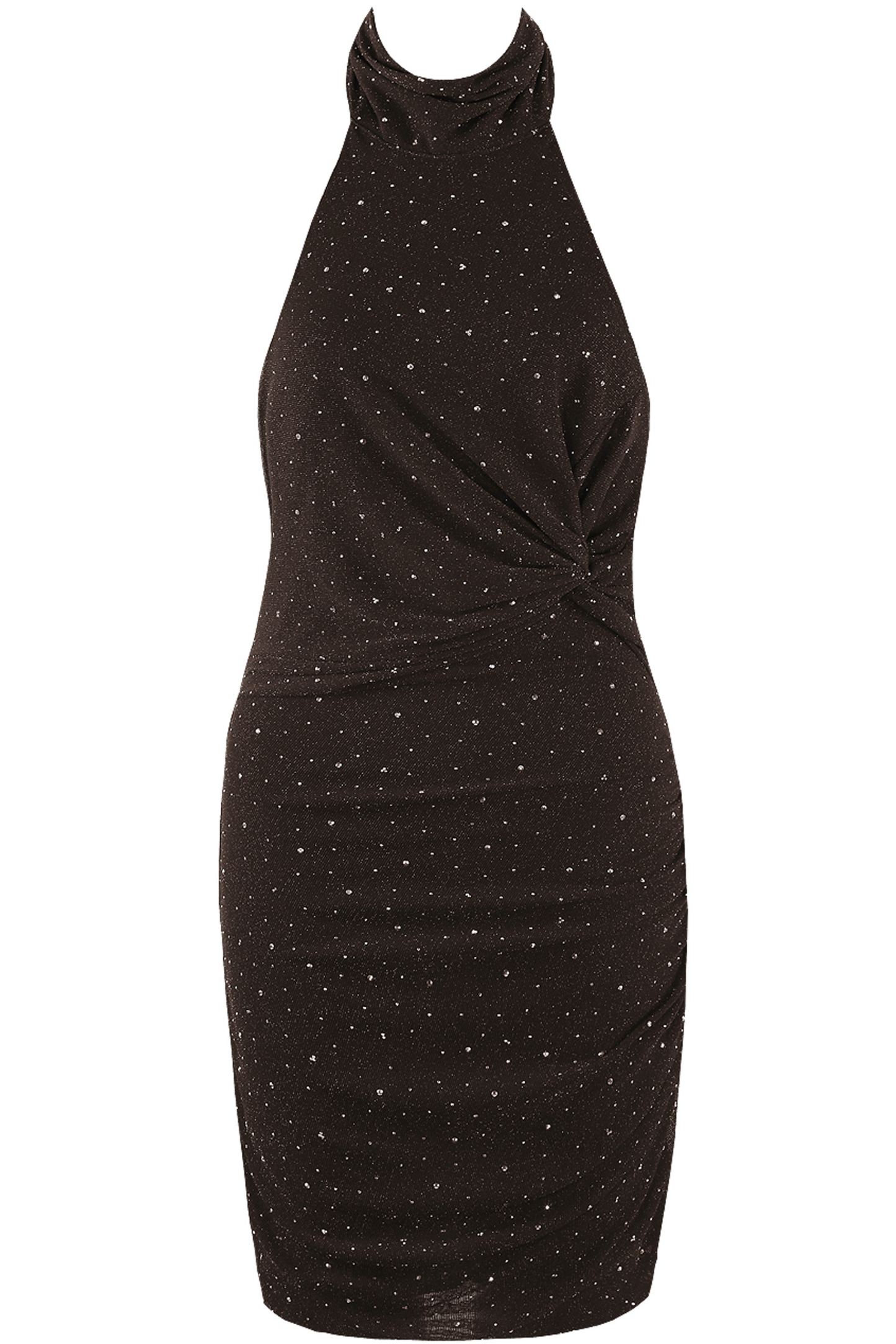 Brown Stud embellished halter neck mini dress