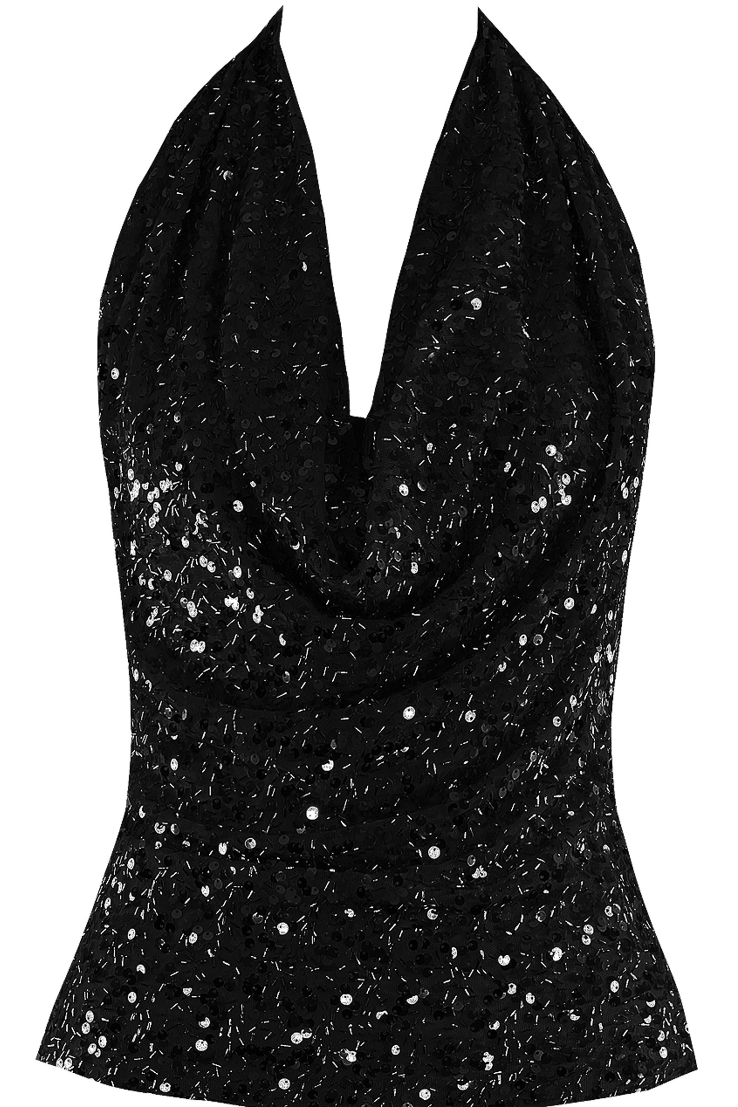 Black sequin cowl neck top