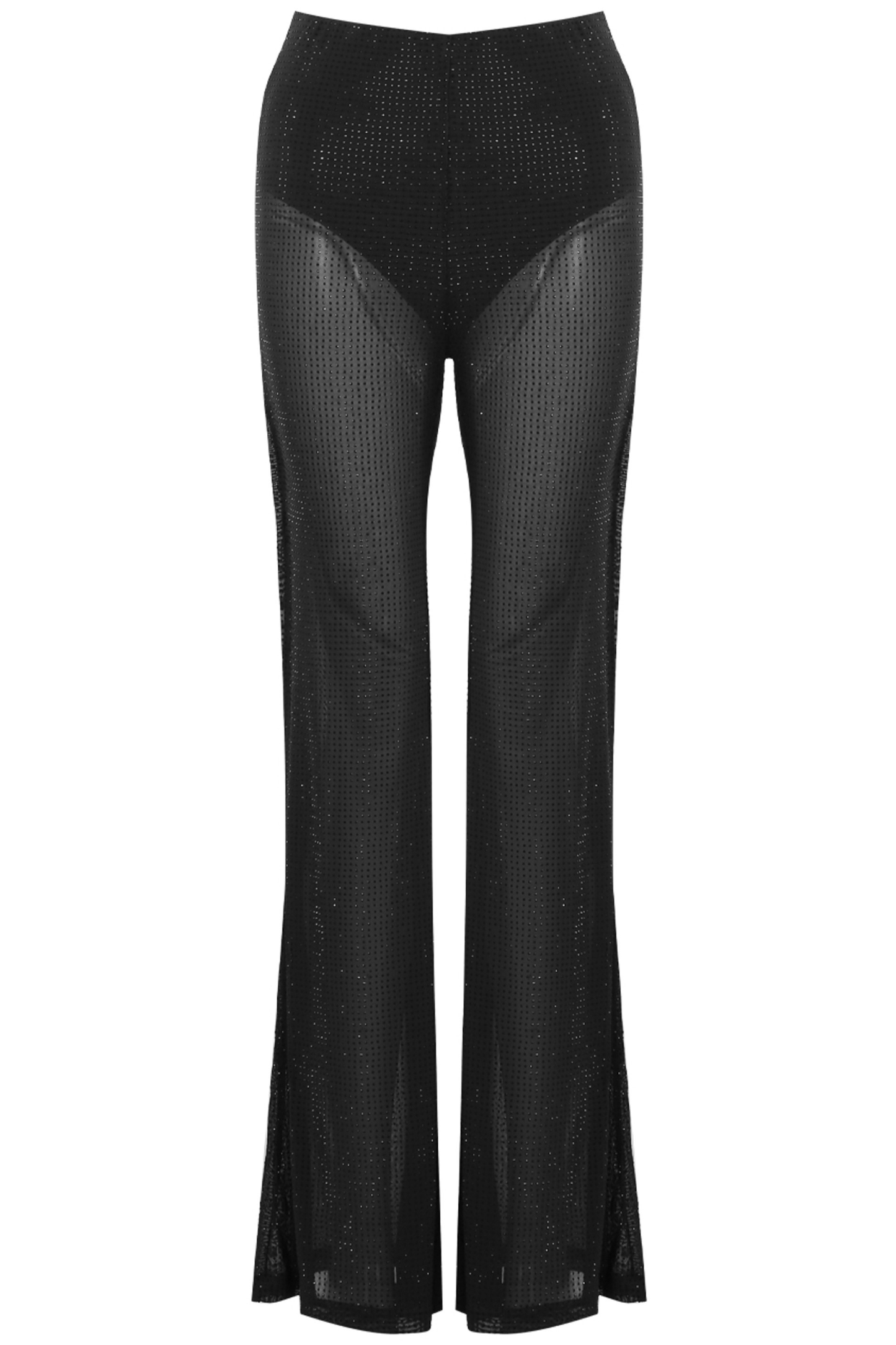 Black Sheer Studded Flare Trousers