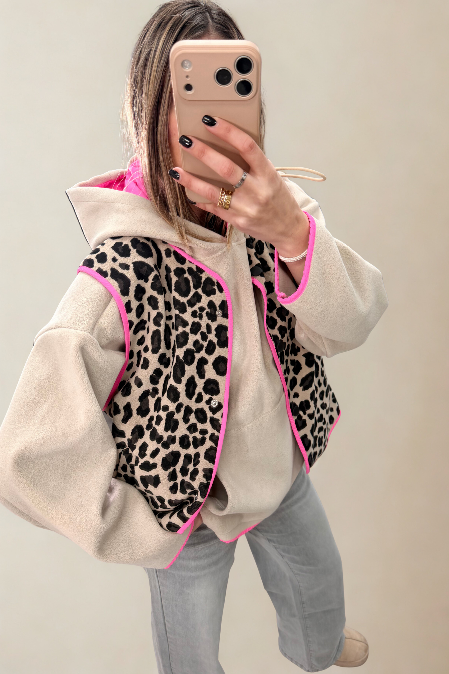 Leopard Print Waistcoat with Neon Pink Trim