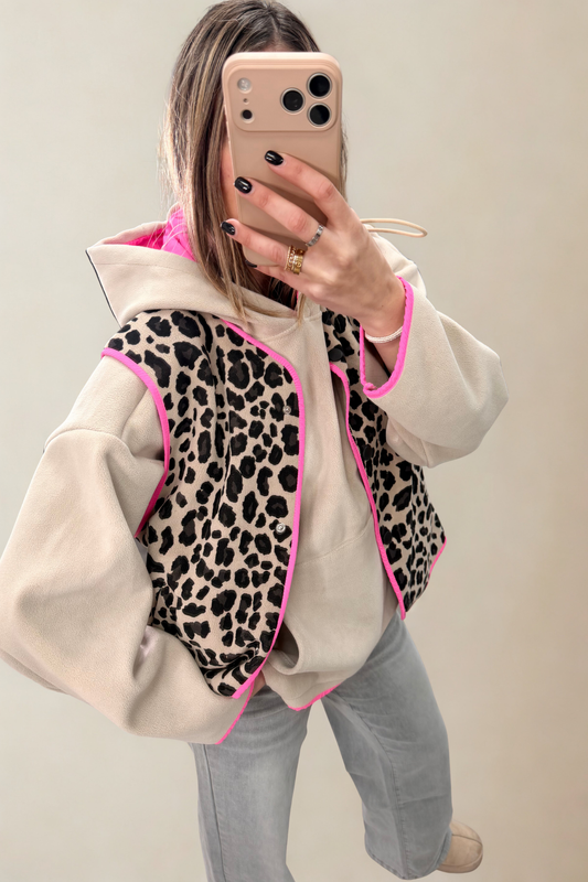 Leopard Print Waistcoat with Neon Pink Trim