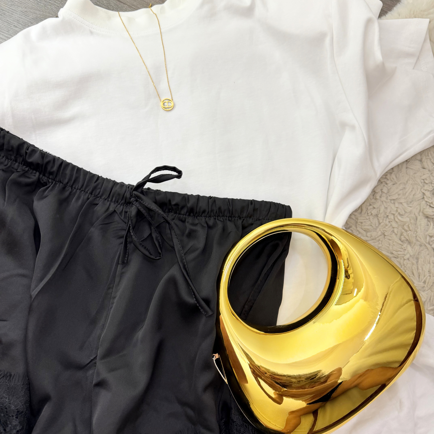 Black Lace Trim Satin Shorts