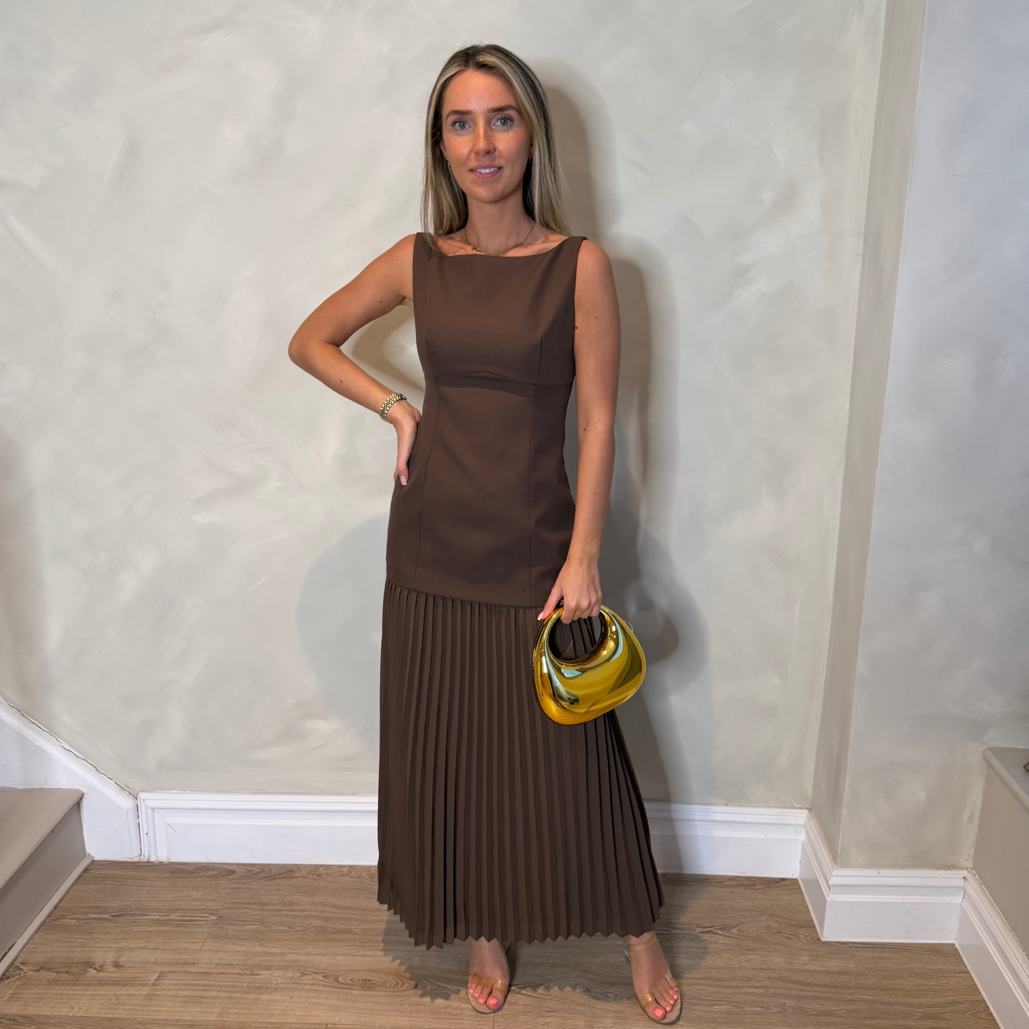 Chocolate Pleated Hem Midi Dress