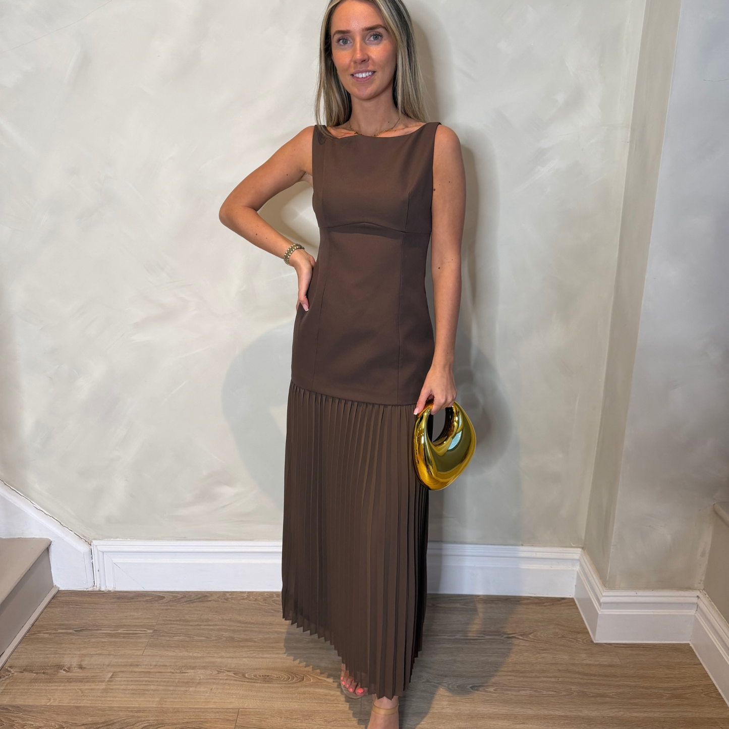 Chocolate Pleated Hem Midi Dress