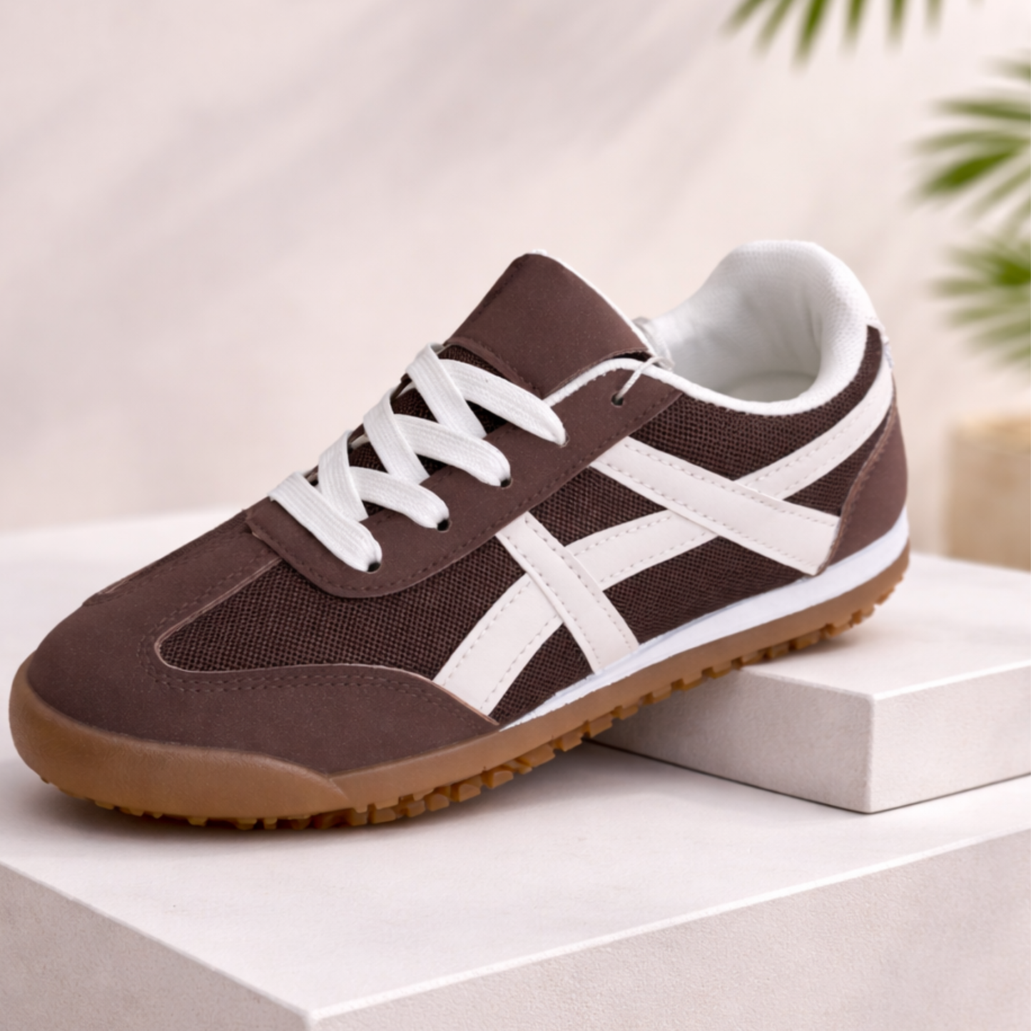 Brown & cream contrast trainers